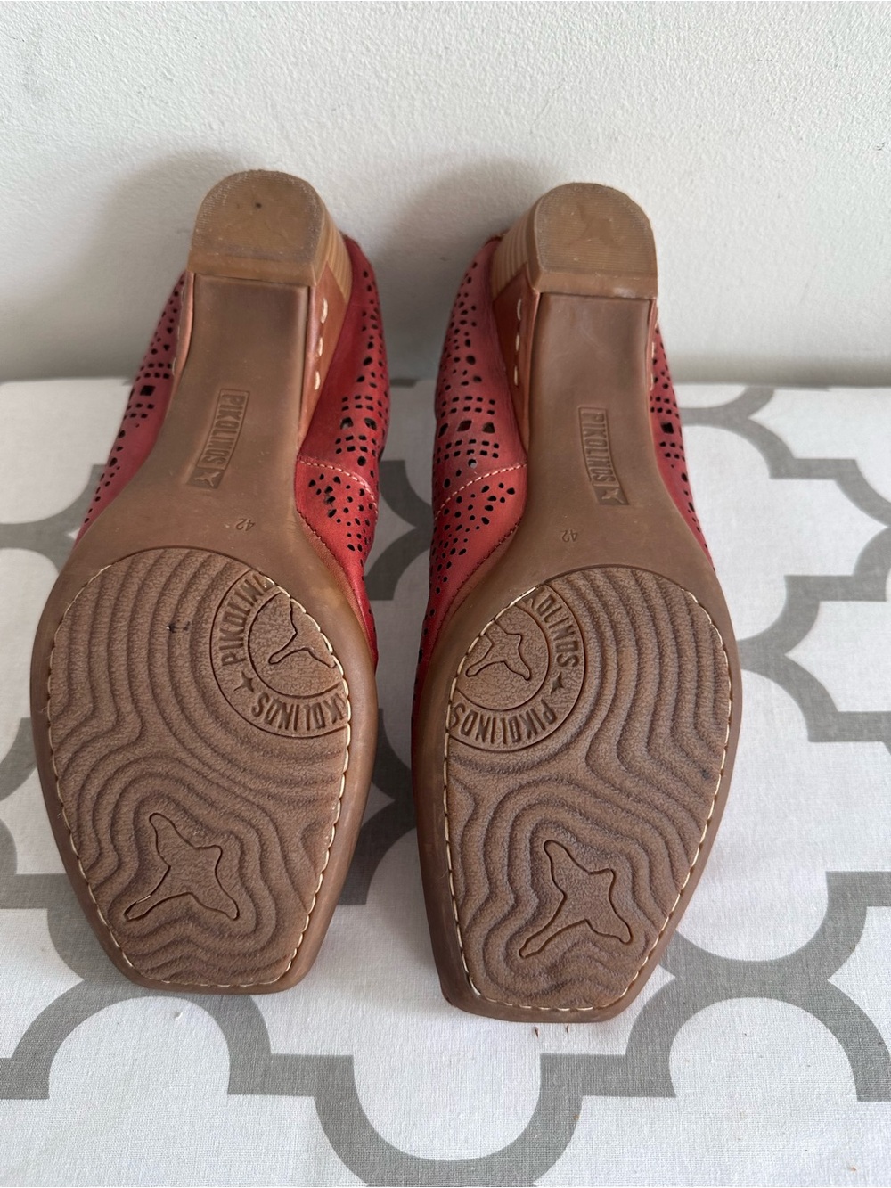 PIKOLINOS Red Perforated Leather Ballet Flats - Picture 3 of 4